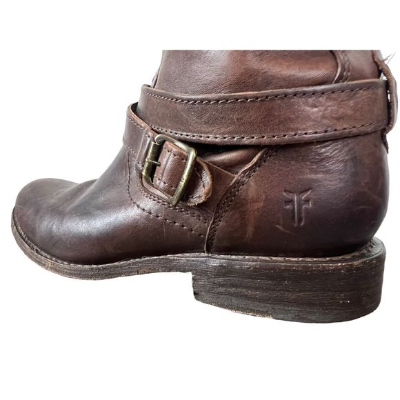 Frye Veronica Short Slouchy Brown Leather Buckle Boot Size 8 - Picture 8 of 10